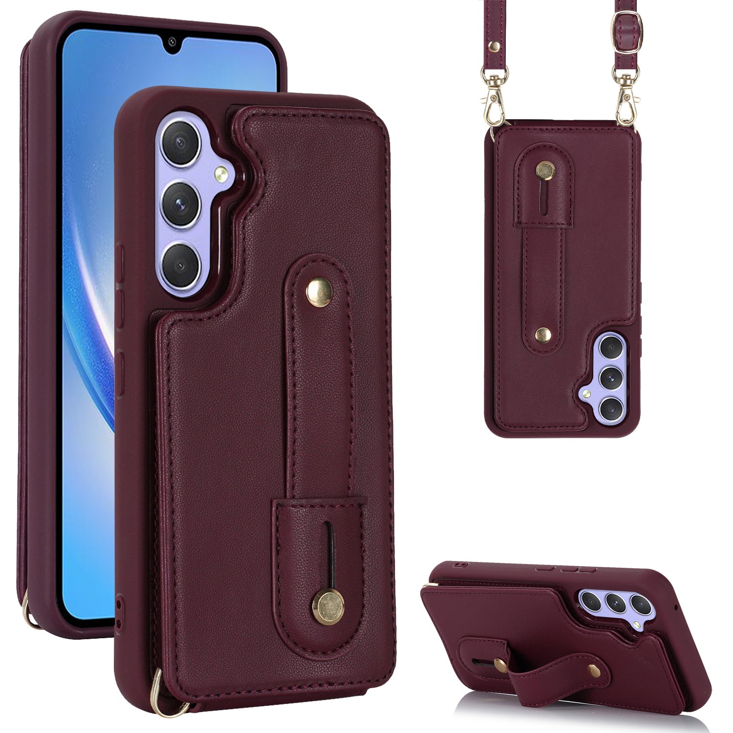 For Samsung Galaxy A34 5G PU Leather Coated TPU Card Slots Case Wristband Kickstand Anti-Scratch Phone Cover For Samsung Galaxy A34 5G PU Leather Coated TPU Card Slots Case Wristband Kickstand Anti-Scratch Phone Cover